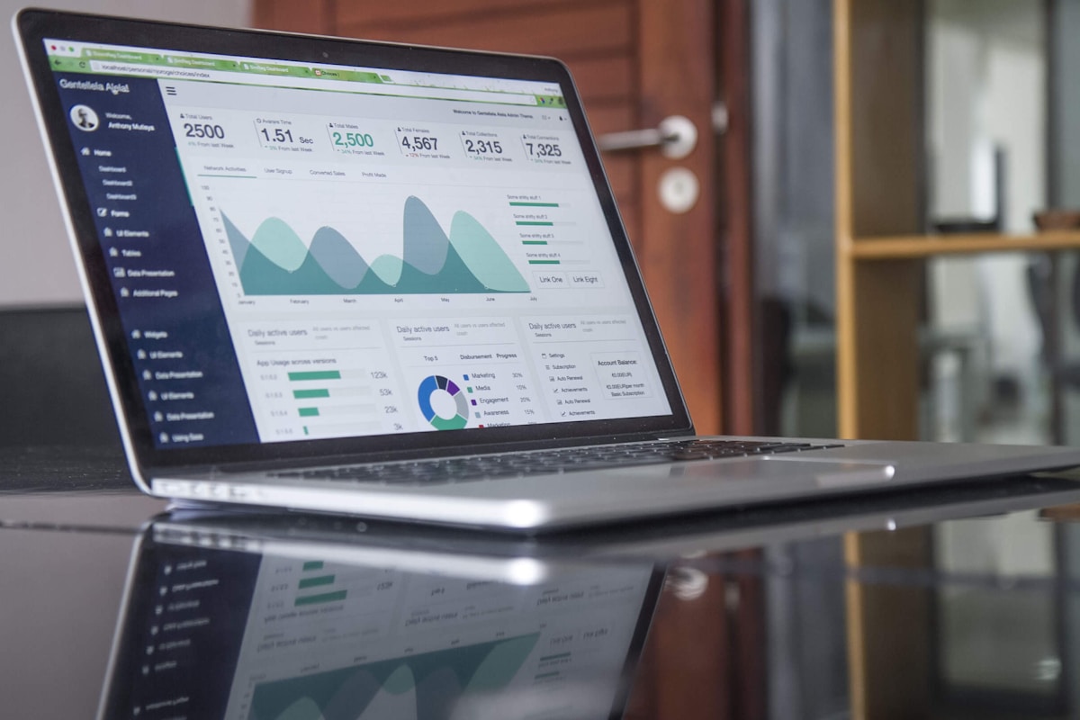 Data visualization dashboard showing charts and analytical patterns